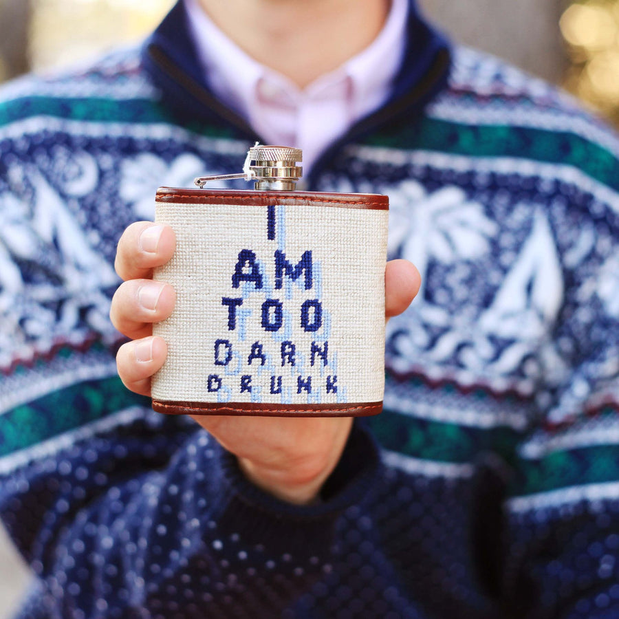 Eye Chart Needlepoint Flask in Beige   