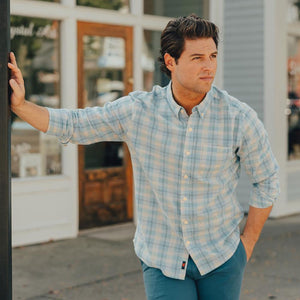 The Normal Brand Louis Plaid Weave Slub Button Down in Sky