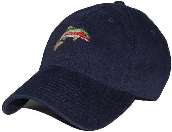 Rainbow Trout Needlepoint Hat in Navy  