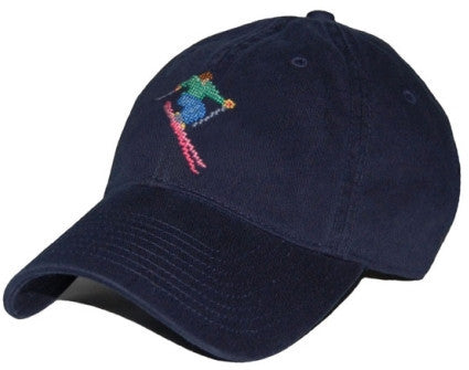 Skier Needlepoint Hat in Navy  