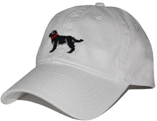 Black Lab Needlepoint Hat in White  