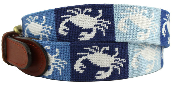 Patchwork Crab Needlepoint Belt in Blue   