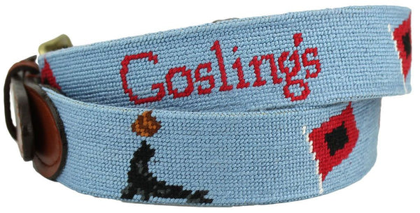 Goslings Rum Needlepoint Belt in Light Blue  