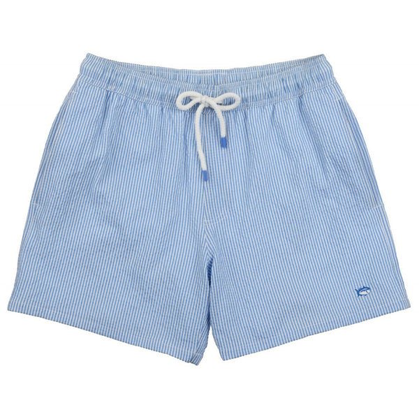 Seersucker Swim Trunks in Ocean Channel   